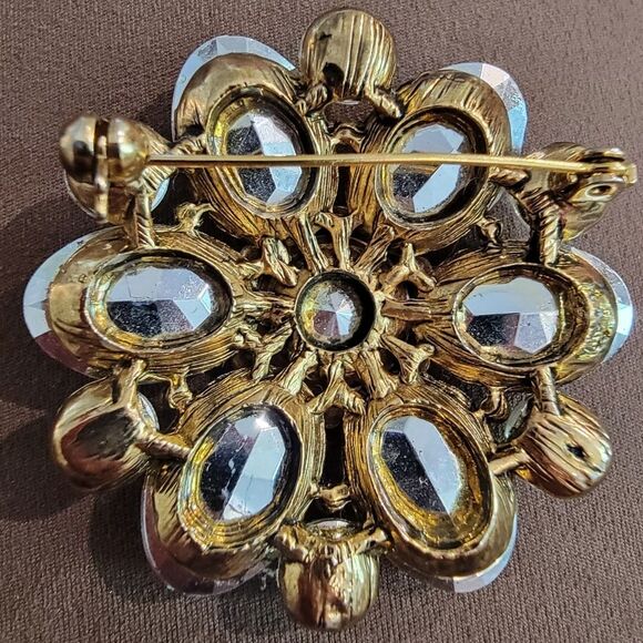 #Vintage Statement 2" Round #Brooch Deep Fuchsia Pink Lime Green Open Bck Flower - Picture 6 of 6